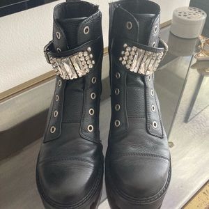 Karl lagerfeld chunky black biker boot with crystals and diamonds
